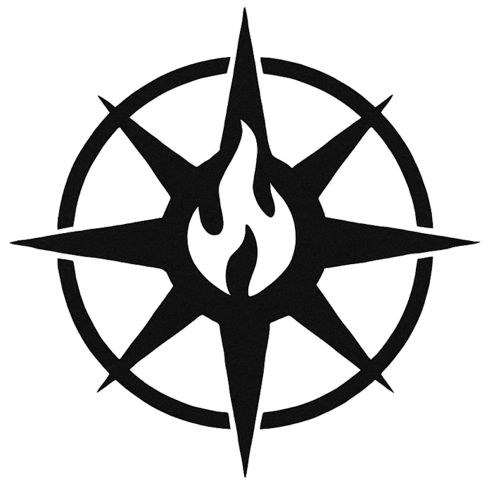 Calivore logo - flame and compass